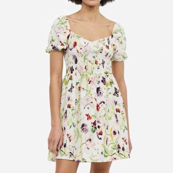Floral Smocked Puff Sleeve Sweetheart Neckline Sundress Size L NWt - Picture 1 of 9